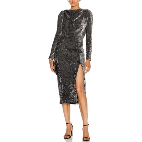 648 Cinq a Sept Julieann Dress In Silver and Black Size 0 - Picture 1 of 12